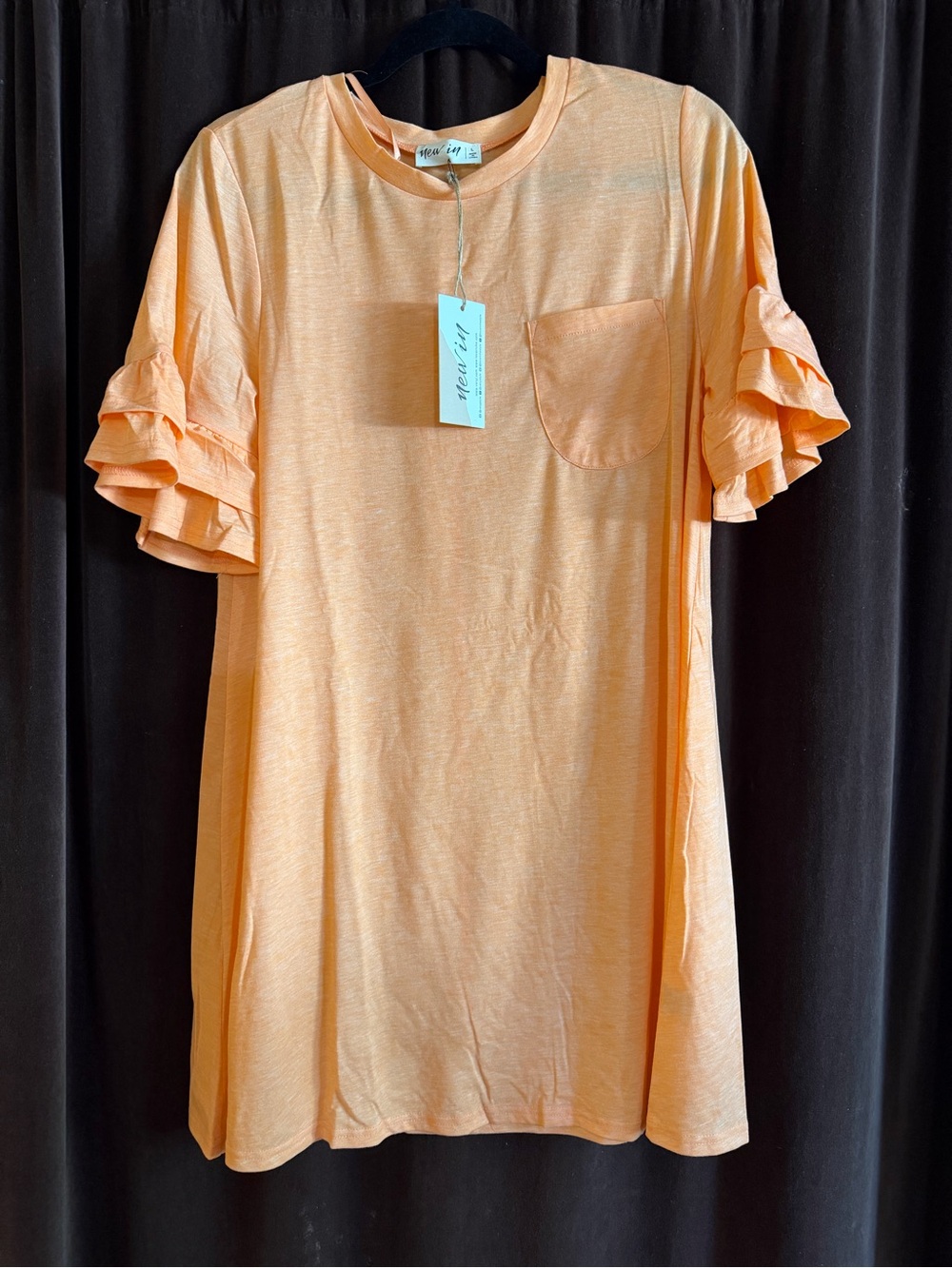 Mango color Ruffle Sleeve Pocket T-Shirt Dress